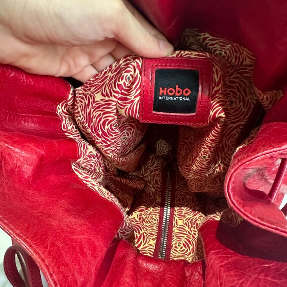 Hobo International Red Leather Bucket Backpack